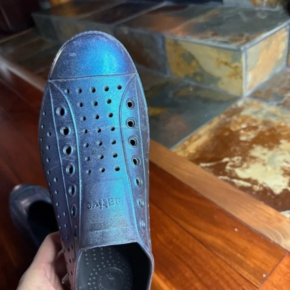 Shiny Blue Perforated Slip-Ons - Picture 7 of 16